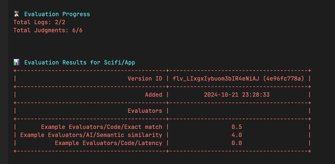 Eval results in terminal