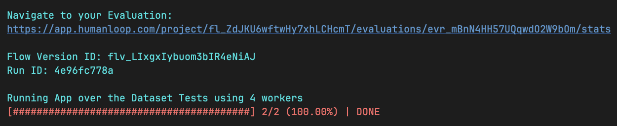 Eval progress and url in terminal